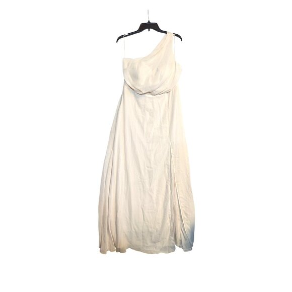 One-Shoulder Birdy Grey Kira Chiffon Slit Dress Champagne XL NWT - Picture 1 of 5